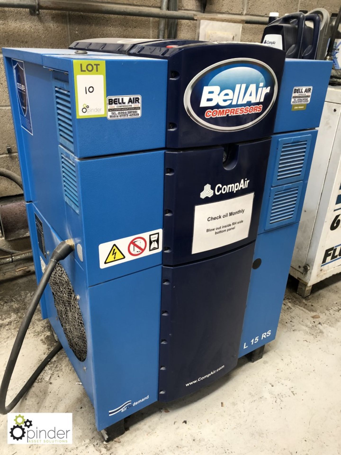 Gardner Denver L1500RS-10A Packaged Air Compressor, 10bar, 15kw, year 2014, serial number