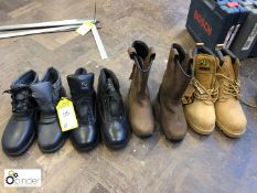 4 pairs various Work Boots, 2 x size 9, 1 x size 4 and 1 x size 12