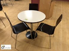 Circular Refectory Table, white, with 3 dark walnut effect tubular frame refectory chairs