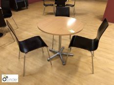 Circular Refectory Table, beech, with 3 dark walnut effect tubular frame refectory chairs