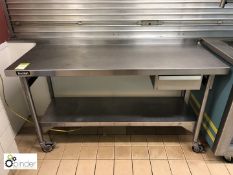Bartlett stainless steel mobile Preparation Table, 1500mm x 600mm, with rear lip, shelf under and