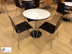 Circular Refectory Table, white, with 3 dark walnut effect tubular frame refectory chairs