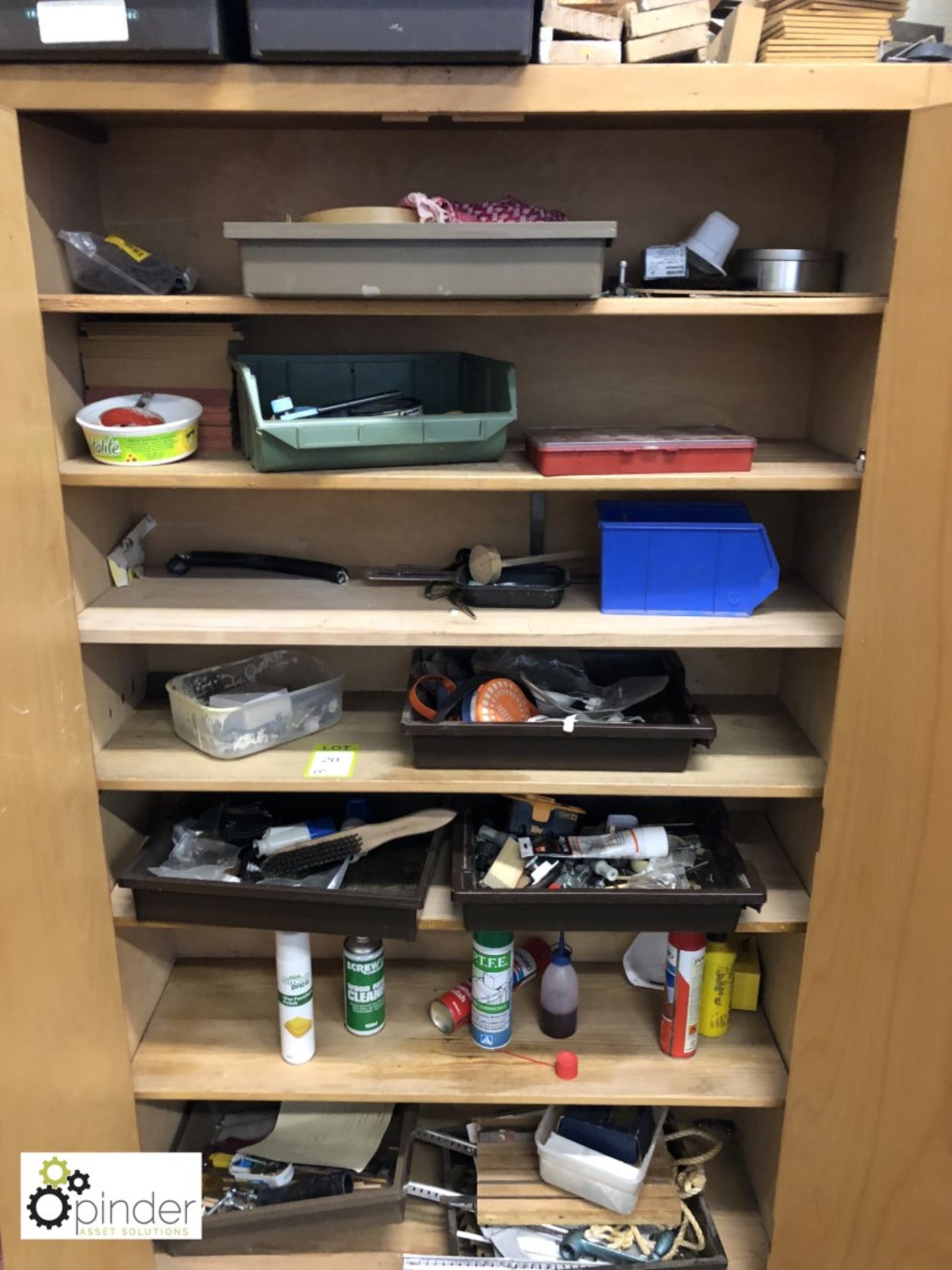 Timber double door Cabinet and Contents, including hand tools