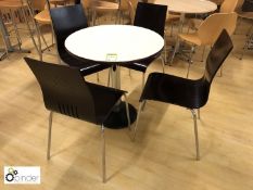 Circular Refectory Table, white, with 4 dark walnut effect tubular frame refectory chairs