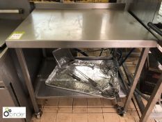 Stainless steel mobile Preparation Table, 900mm x 700mm, with rear lip and shelf under