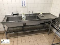 Stainless steel double Sink, 2140mm x 600mm, with right hand drainer