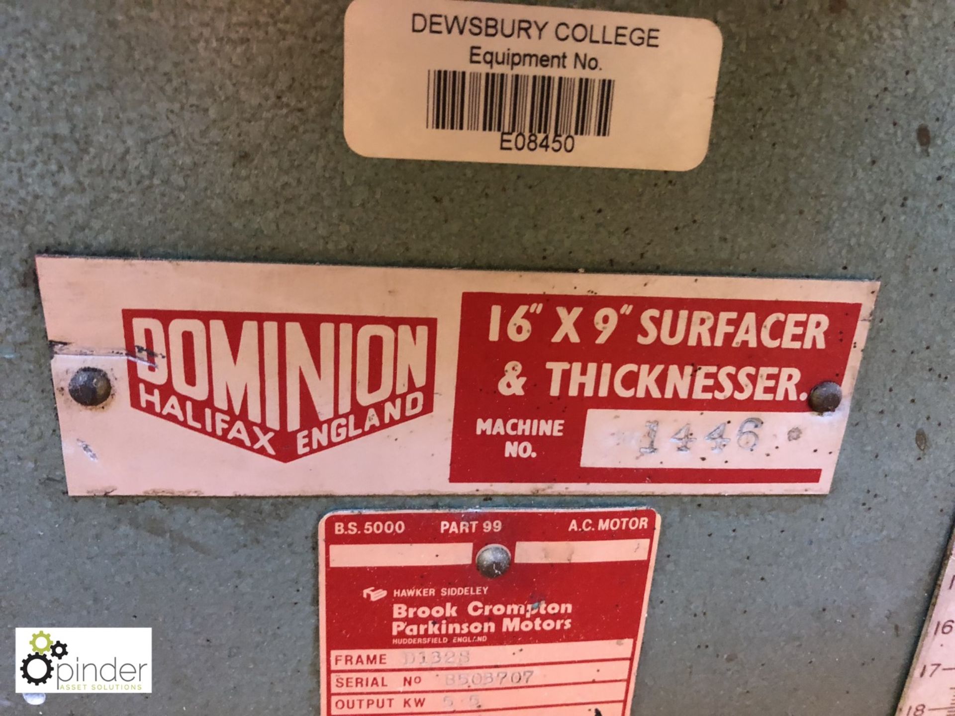 Dominion Surfacer/Thicknesser, 16in x 9in, 415volts, serial number 1446 - Image 4 of 5
