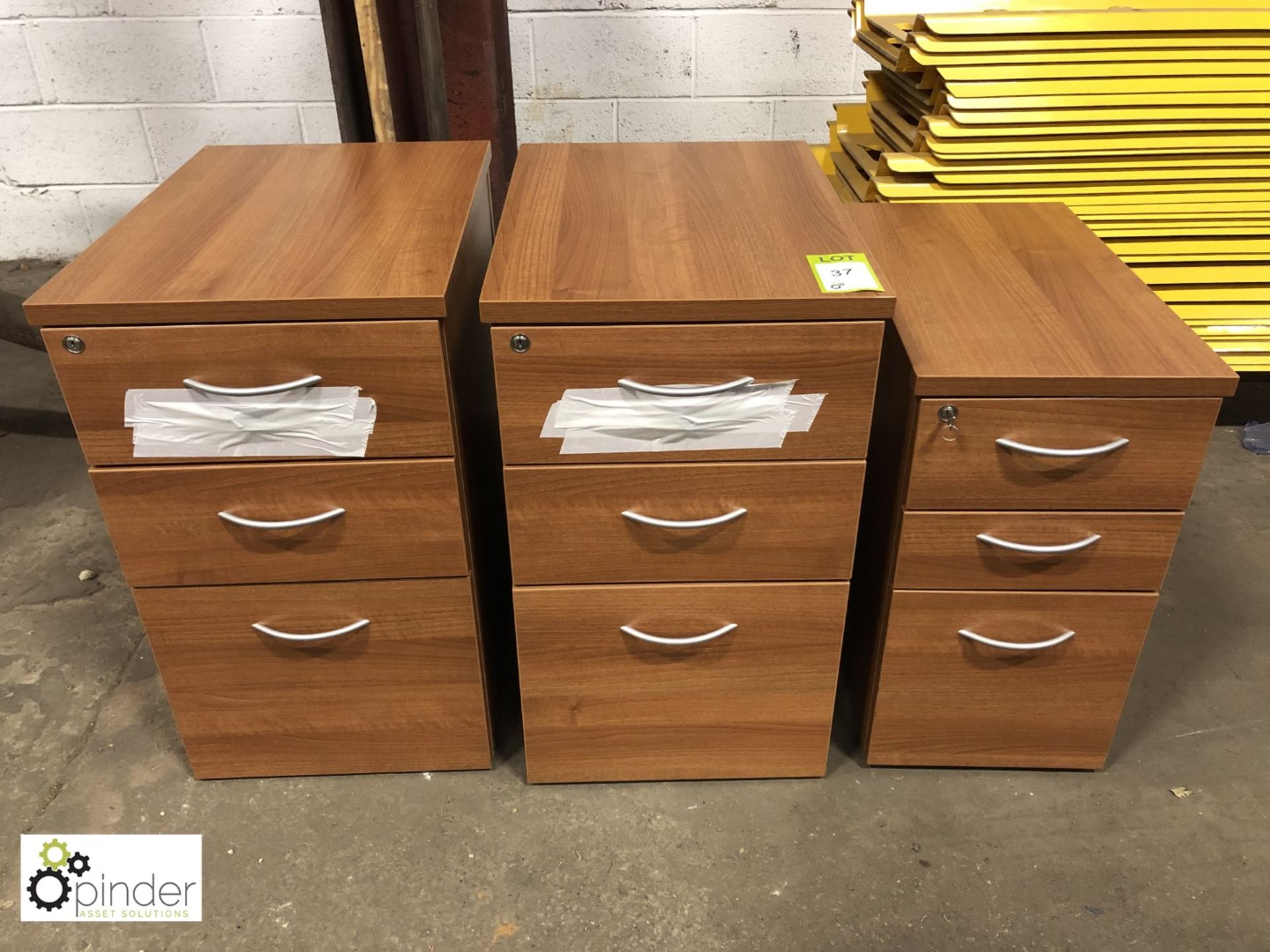 2 mahogany effect desk high 3-drawer Pedestals and mahogany effect under desk 3-drawer Pedestal