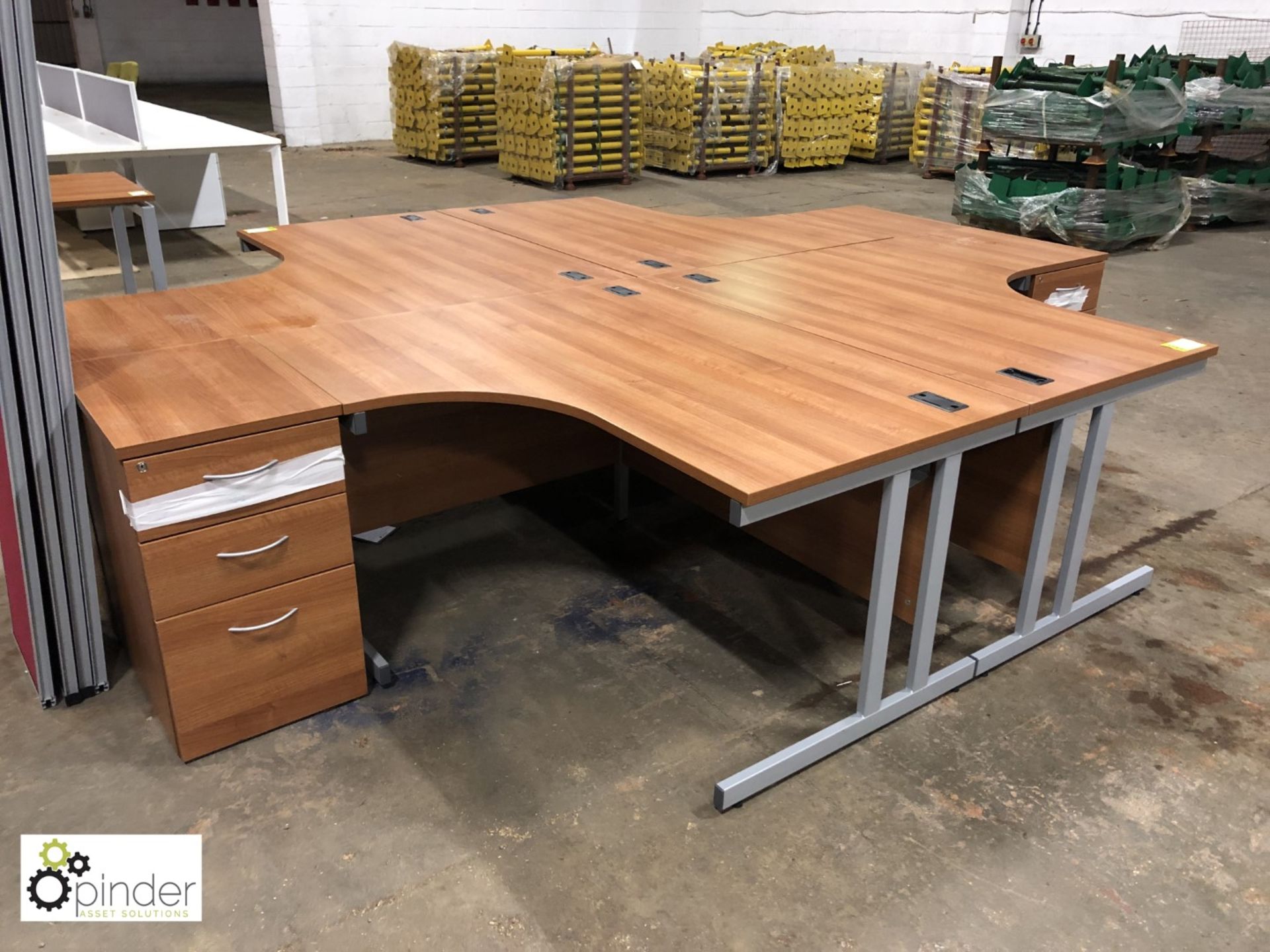 Mahogany effect 4-person Desk Cluster comprising 4 curved desks 1600mm x 1200mm, 4 desk high 3- - Image 2 of 3