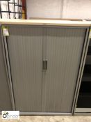 Grey shutter front Cabinet, 1000mm x 480mm x 1500mm high, with oak effect top