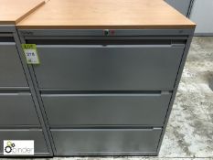 Grey 3-drawer lateral Filing Cabinet, 800mm x 470mm x 1040mm high, with beech effect top