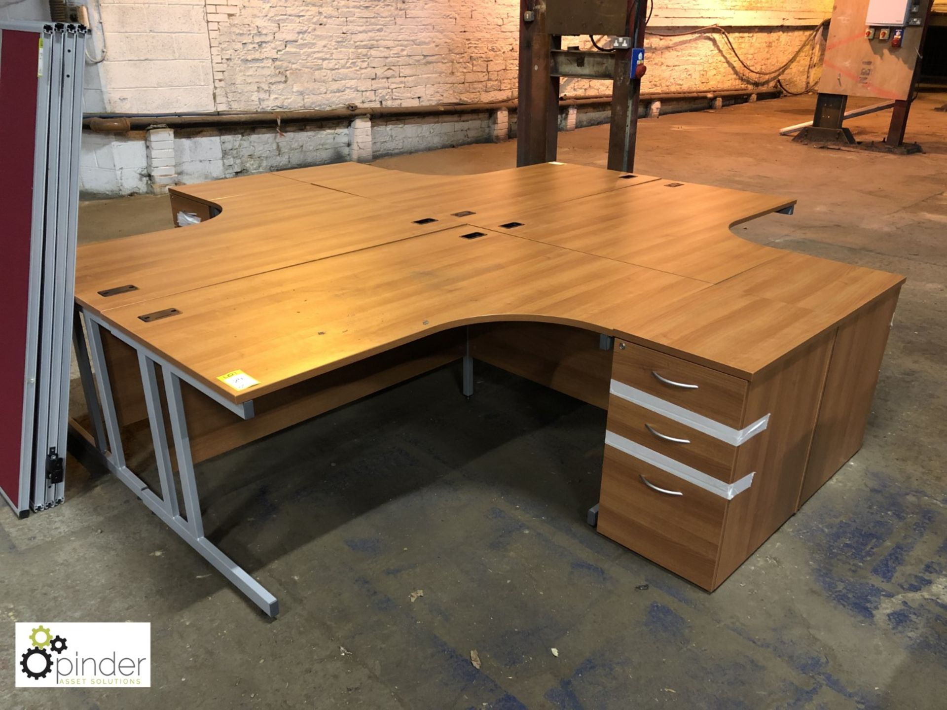 Mahogany effect 4-person Desk Cluster comprising 4 curved desks 1600mm x 1200mm, 4 desk high 3- - Image 2 of 3