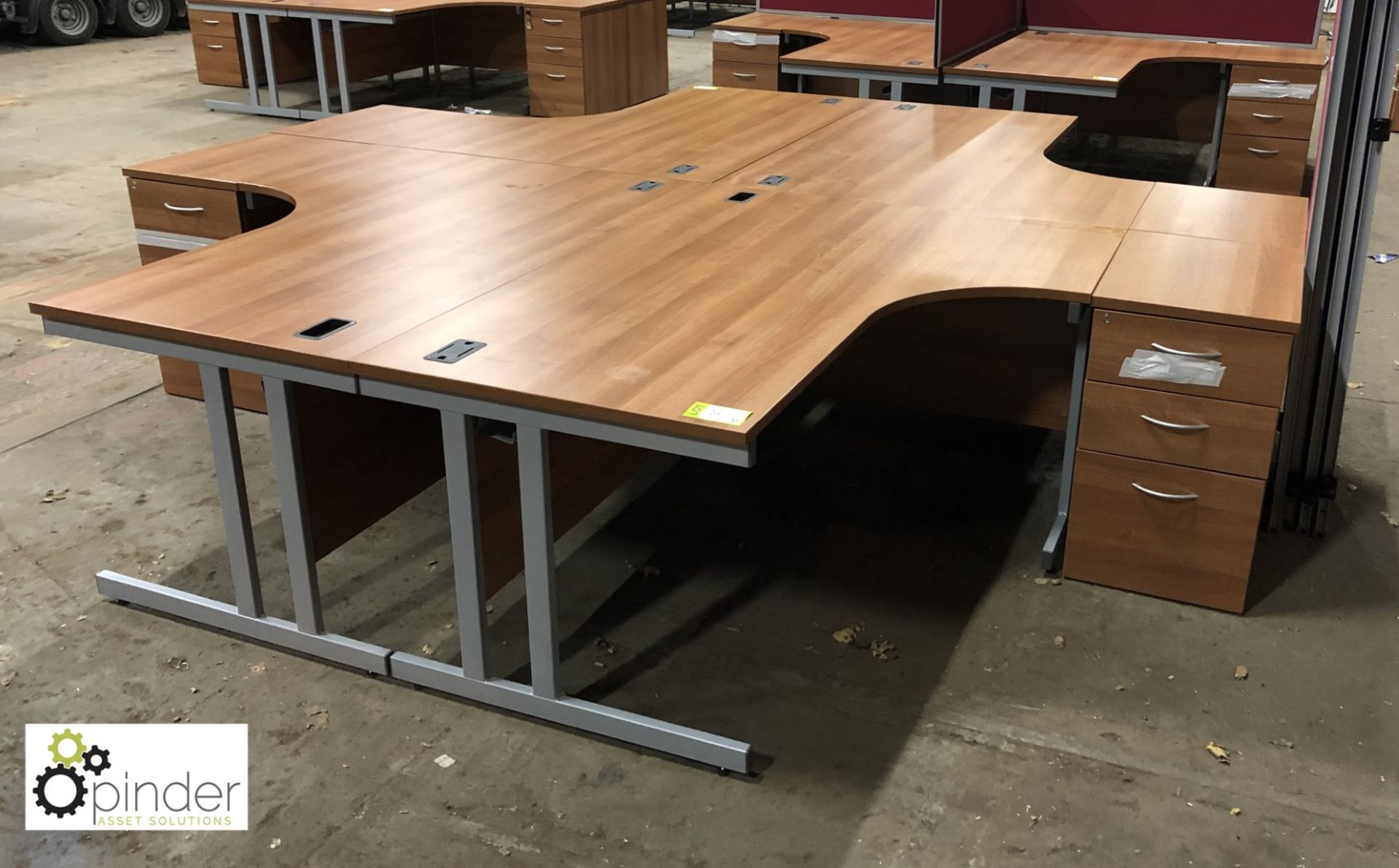 Mahogany effect 4-person Desk Cluster comprising 4 curved desks 1600mm x 1200mm, 4 desk high 3- - Image 2 of 3