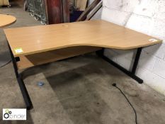 Oak effect shaped Desk, 1600mm x 1200mm max