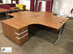 Mahogany effect 4-person Desk Cluster comprising 4 curved desks 1600mm x 1200mm, 4 desk high 3-