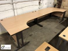 2 light oak effect shaped Desks, 1800mm x 1200mm