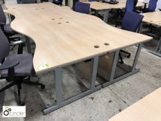 4-person Desk Cluster comprising 4 beech effect shaped desks 1600mm x 1000mm max