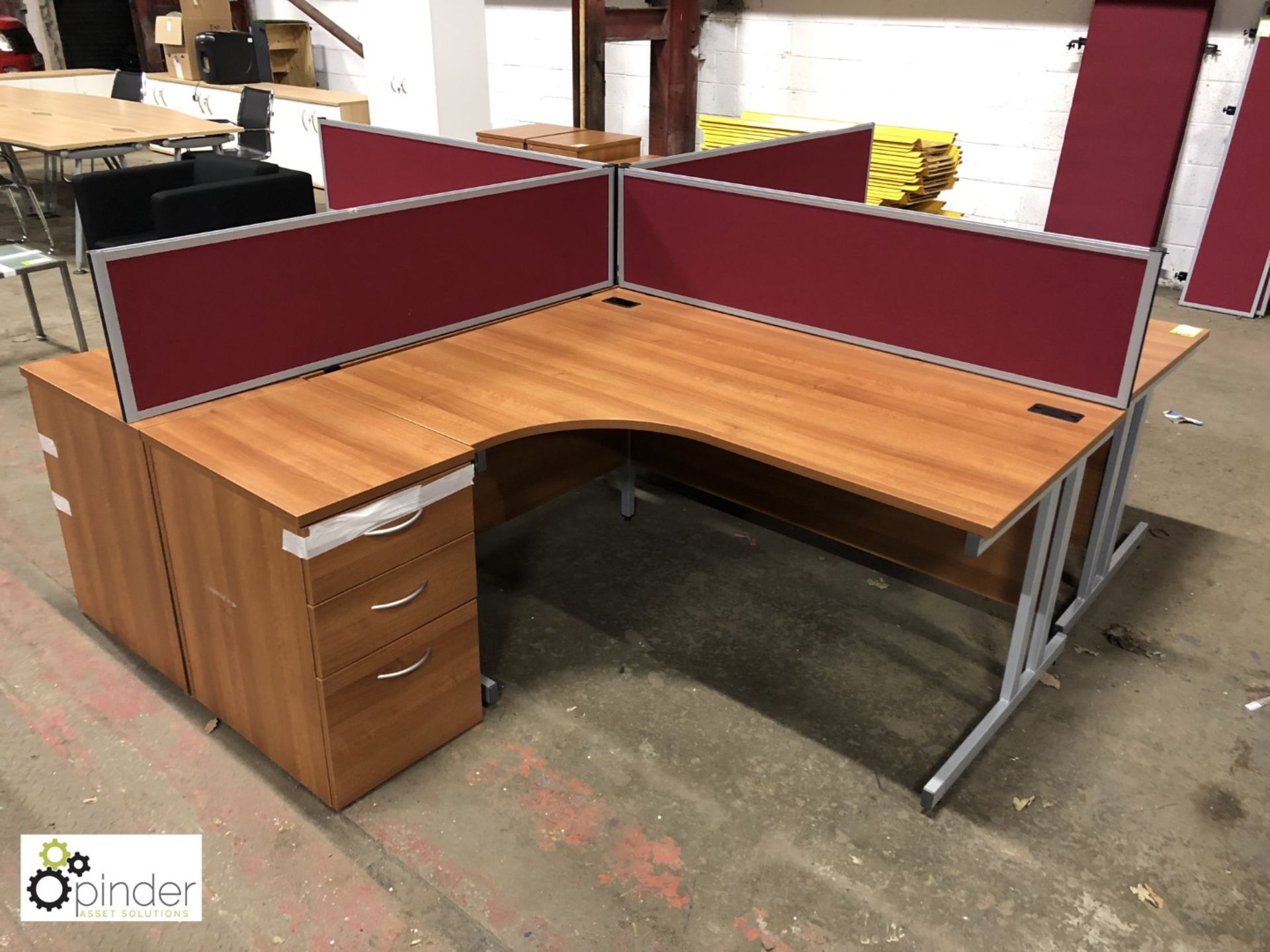 Mahogany effect 4-person Desk Cluster comprising 4 curved desks 1600mm x 1200mm, 4 desk high 3- - Image 2 of 2