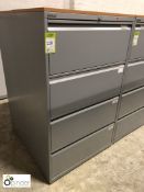 Grey 4-drawer lateral Filing Cabinet, 800mm x 470mm x 1320mm high with beech effect top