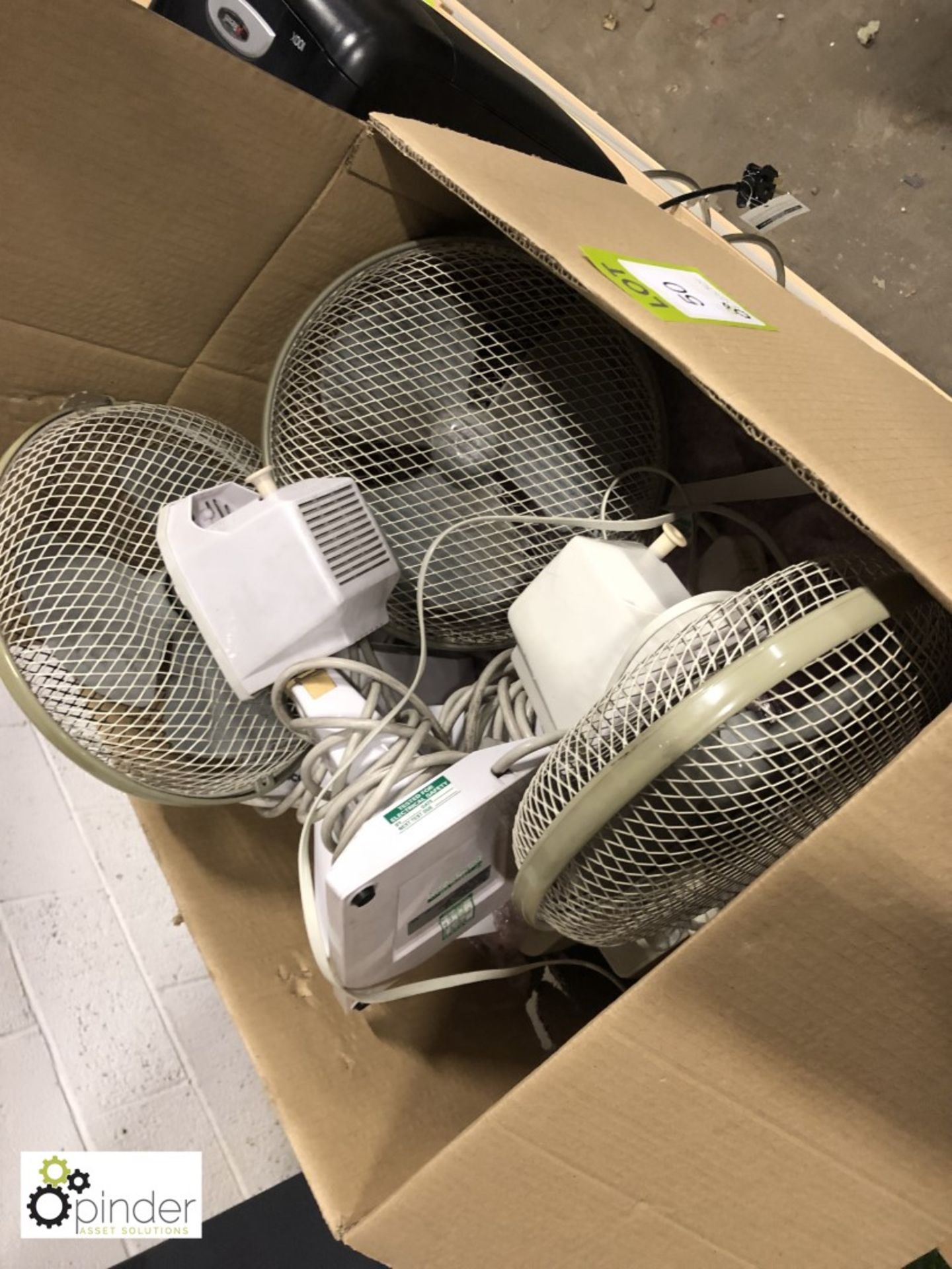 3 desk Fans and Fax Machine, to box - Image 2 of 2