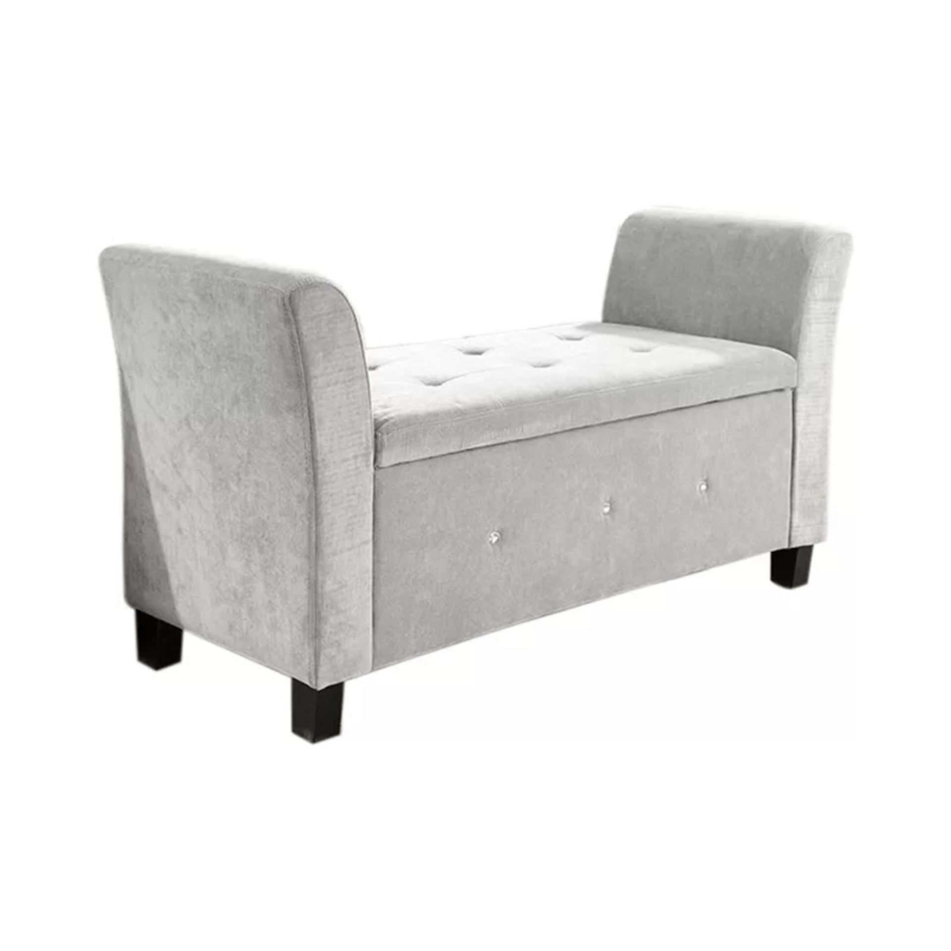 Cambridgeshire Upholstered Bench Tufted Button Seat Upholstered in Silver Soft Chenille Fabric