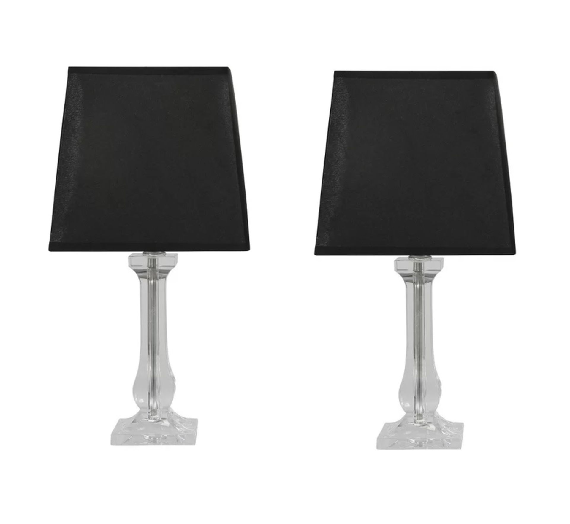 A Pair Table Lamps Classic And Timeless Design Clear Acrylic With Matching Angular Black Fabric