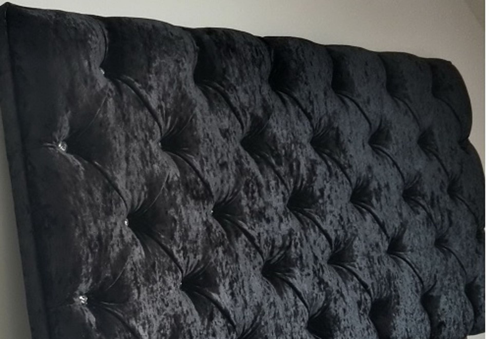 Headboard - Upholstered tufted crushed black velvet to fit 5ft King size bed 1524mm x 660mm