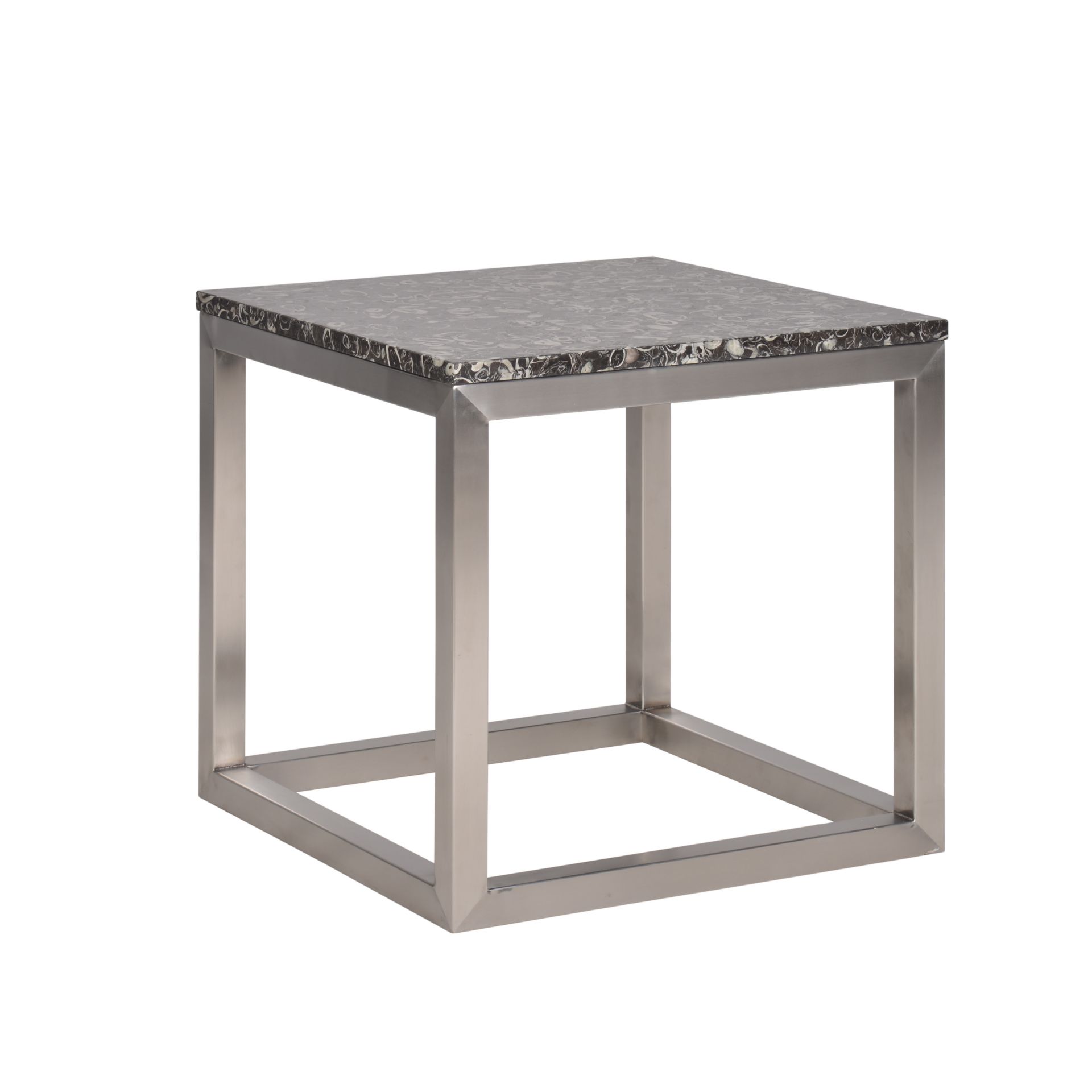 Modern Side Table Fossil Stone & Brushed Steel 60x60x60cm RRP £ 996