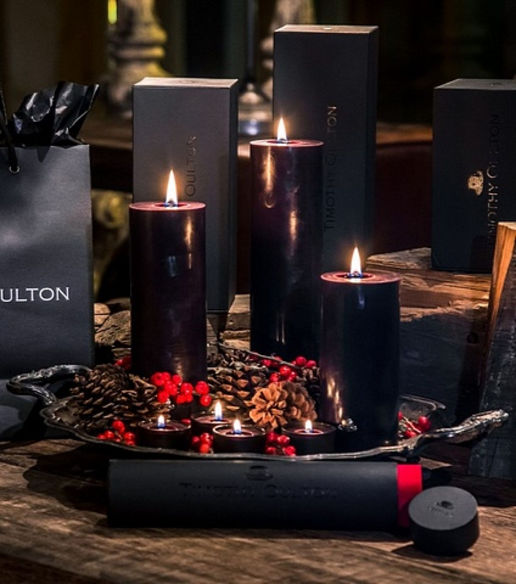 6 X Pillar Candle Large 25 Cm With Leather Scent Matt Black Handcrafted In Our Artisan Houses By