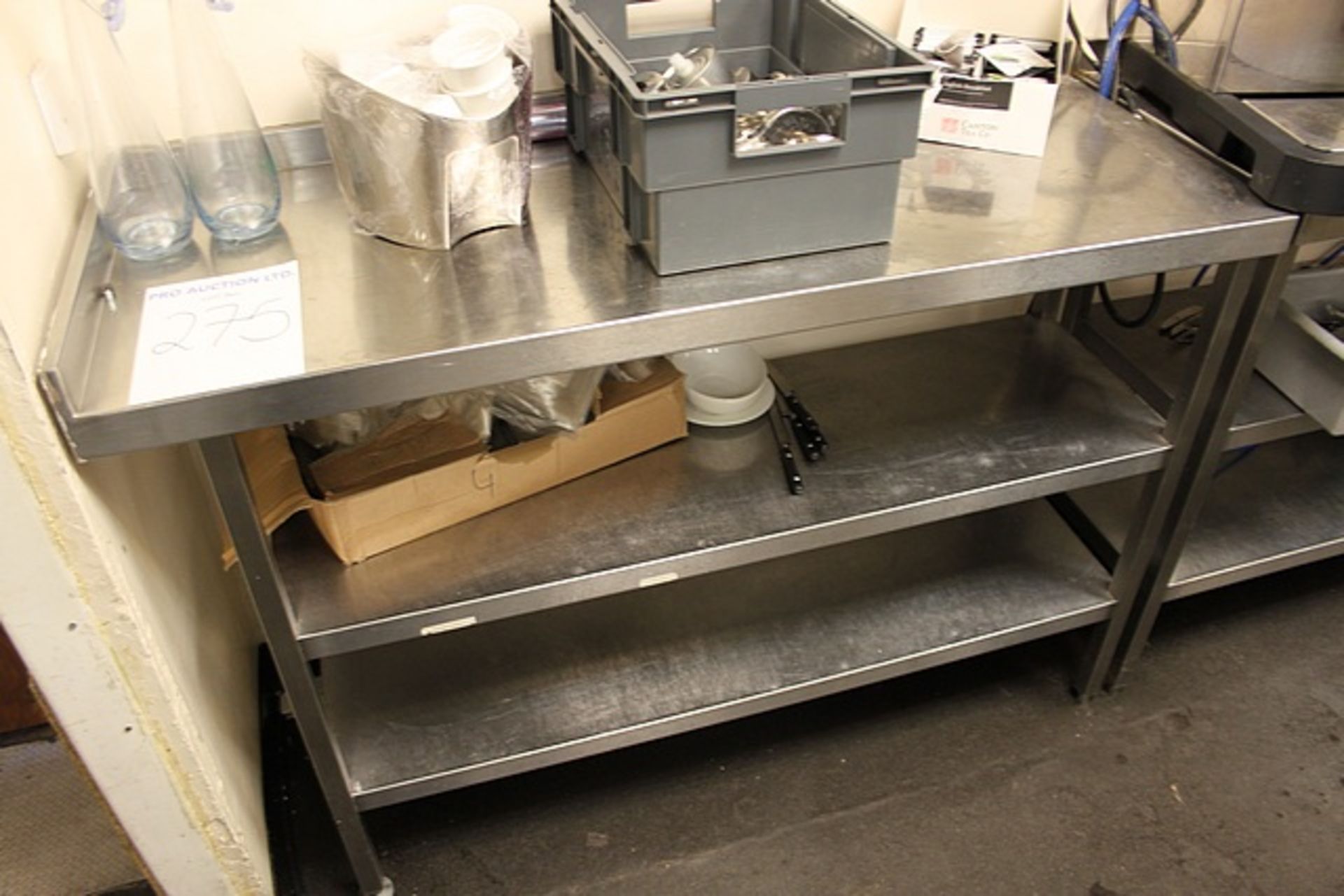 Stainless steel table with upstand and 2 x under shelves 1300mm x 480mm