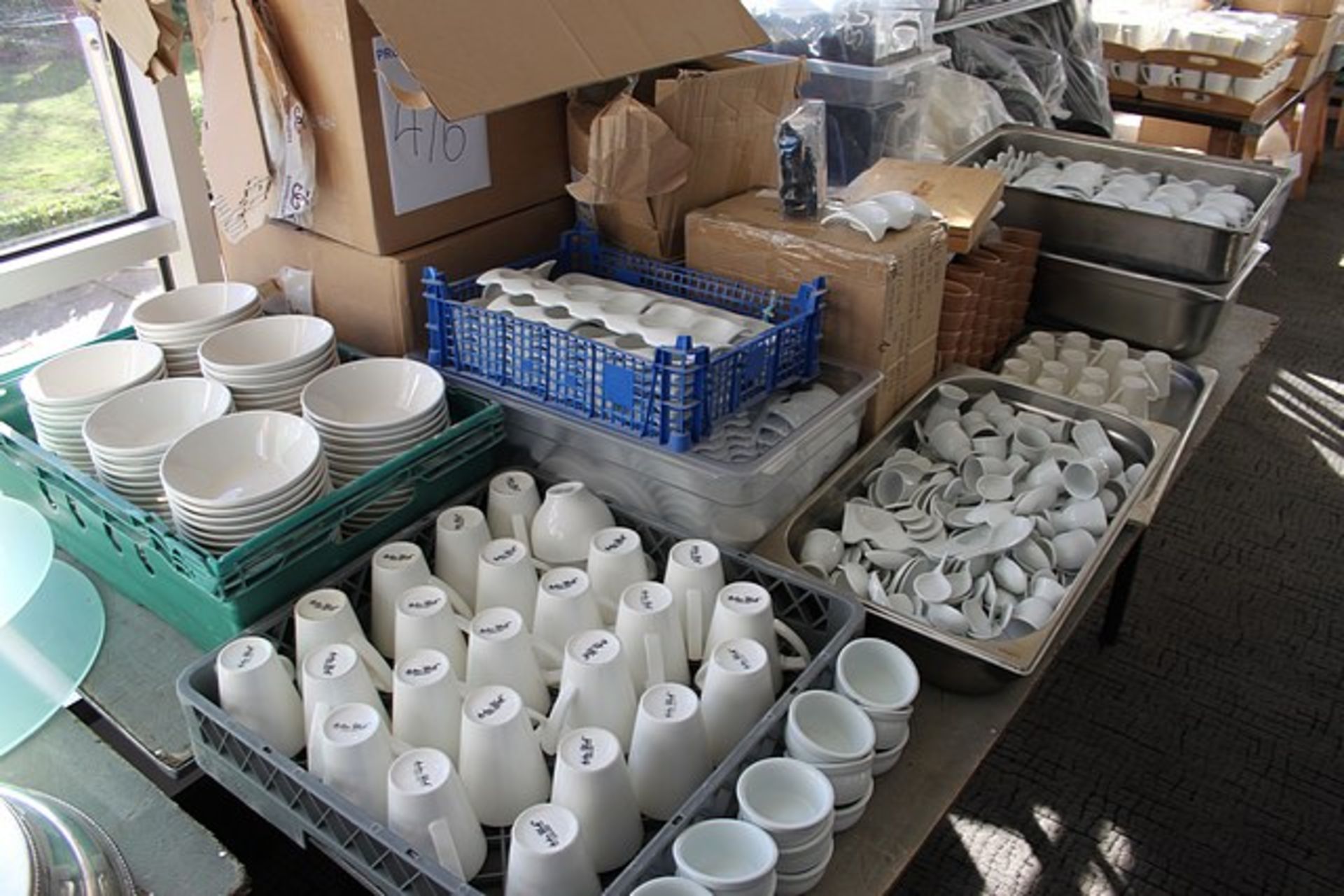 A large quantity of white tableware comprising generally of ramekins, egg cups, espresso cups, mugs, - Image 3 of 3