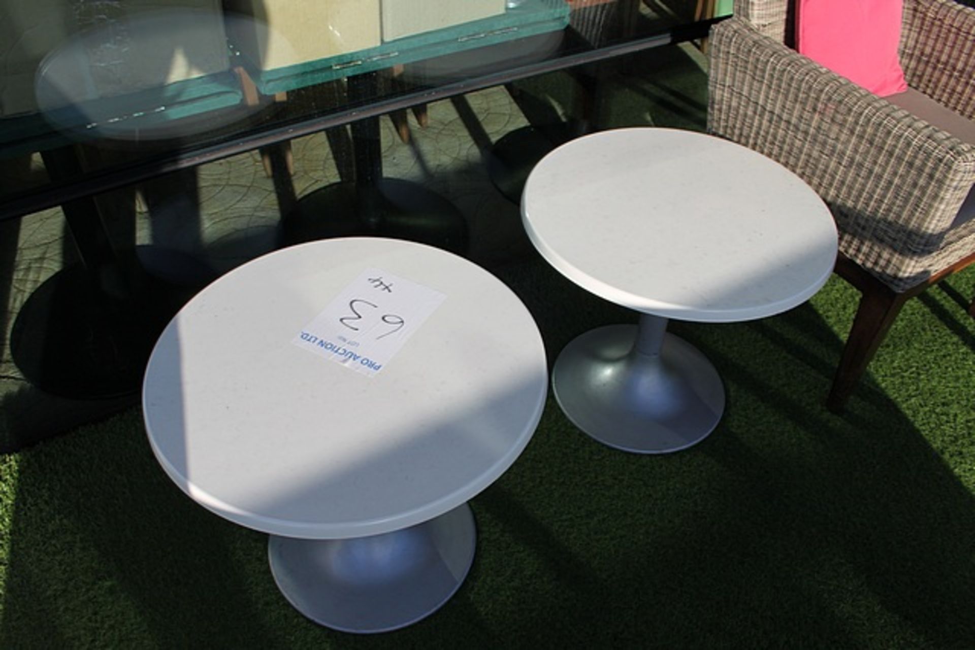 4 x Werzalit coffee table white top metal pedestal 600mm x 500mm