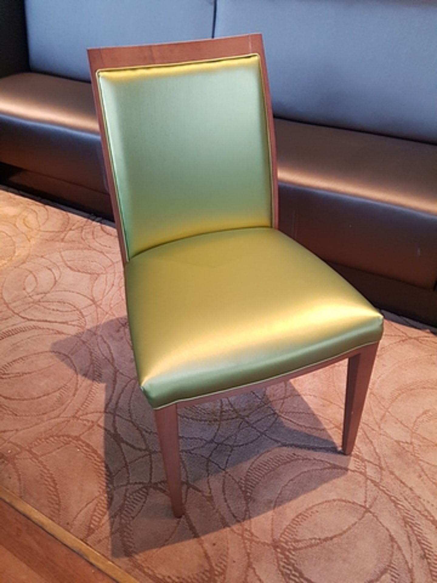 39 x Billiani dining chair oak frame with green PU silk upholstery 440mm x 850mm