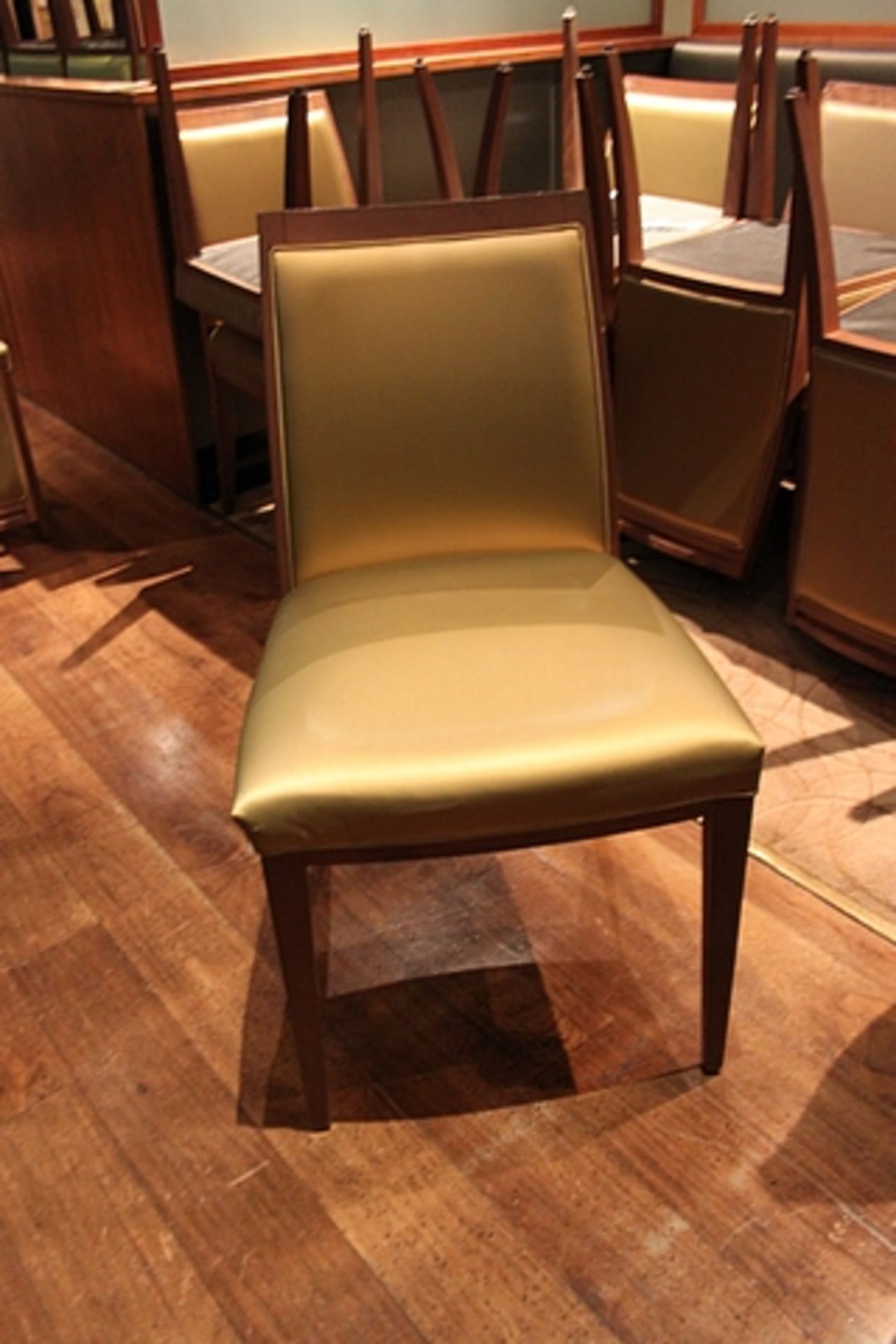 22 x Billiani dining chair oak frame with gold PU silk upholstery 440mm x 850mm - Image 2 of 3