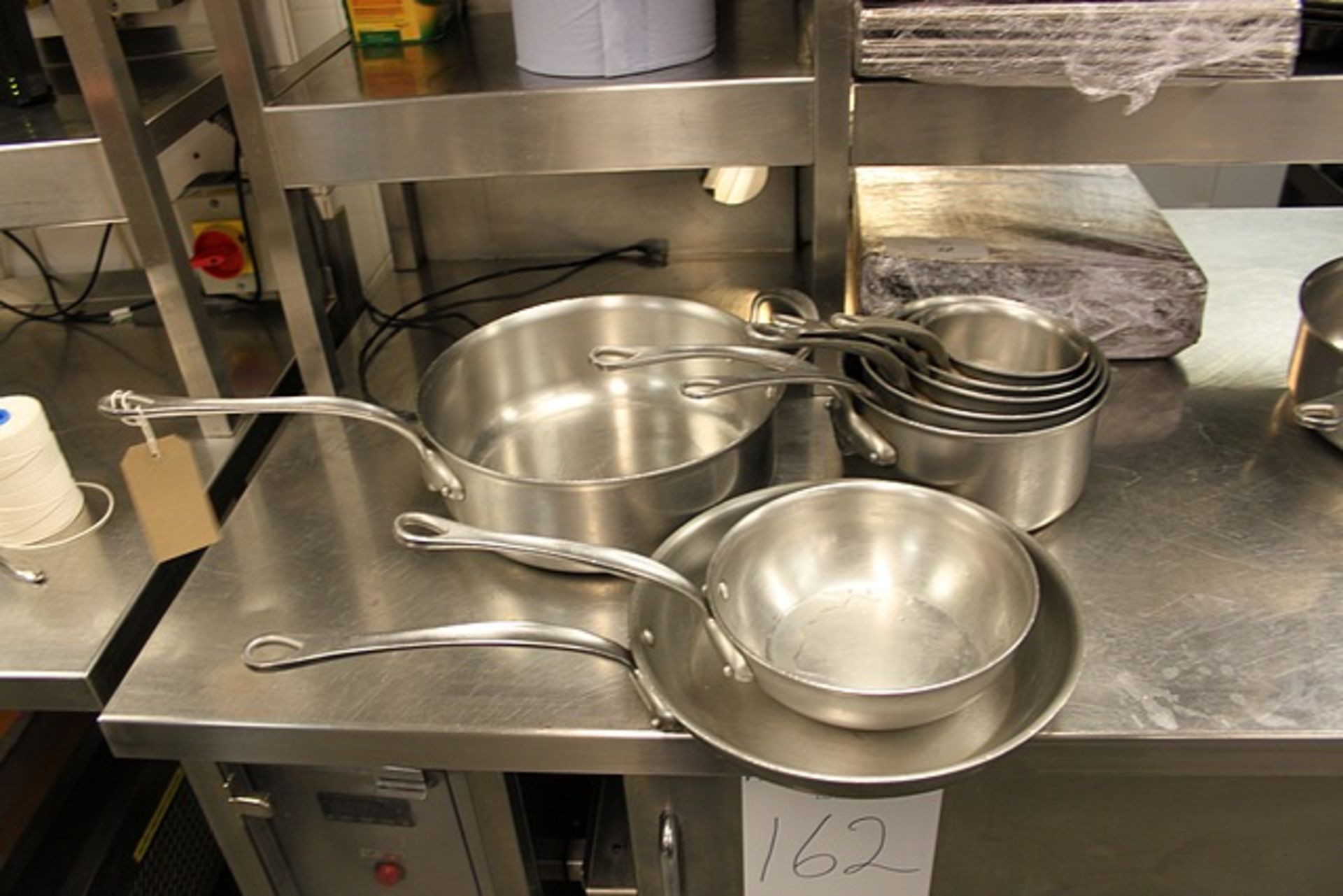 A set of 8 x various Mauviel stainless steel pans