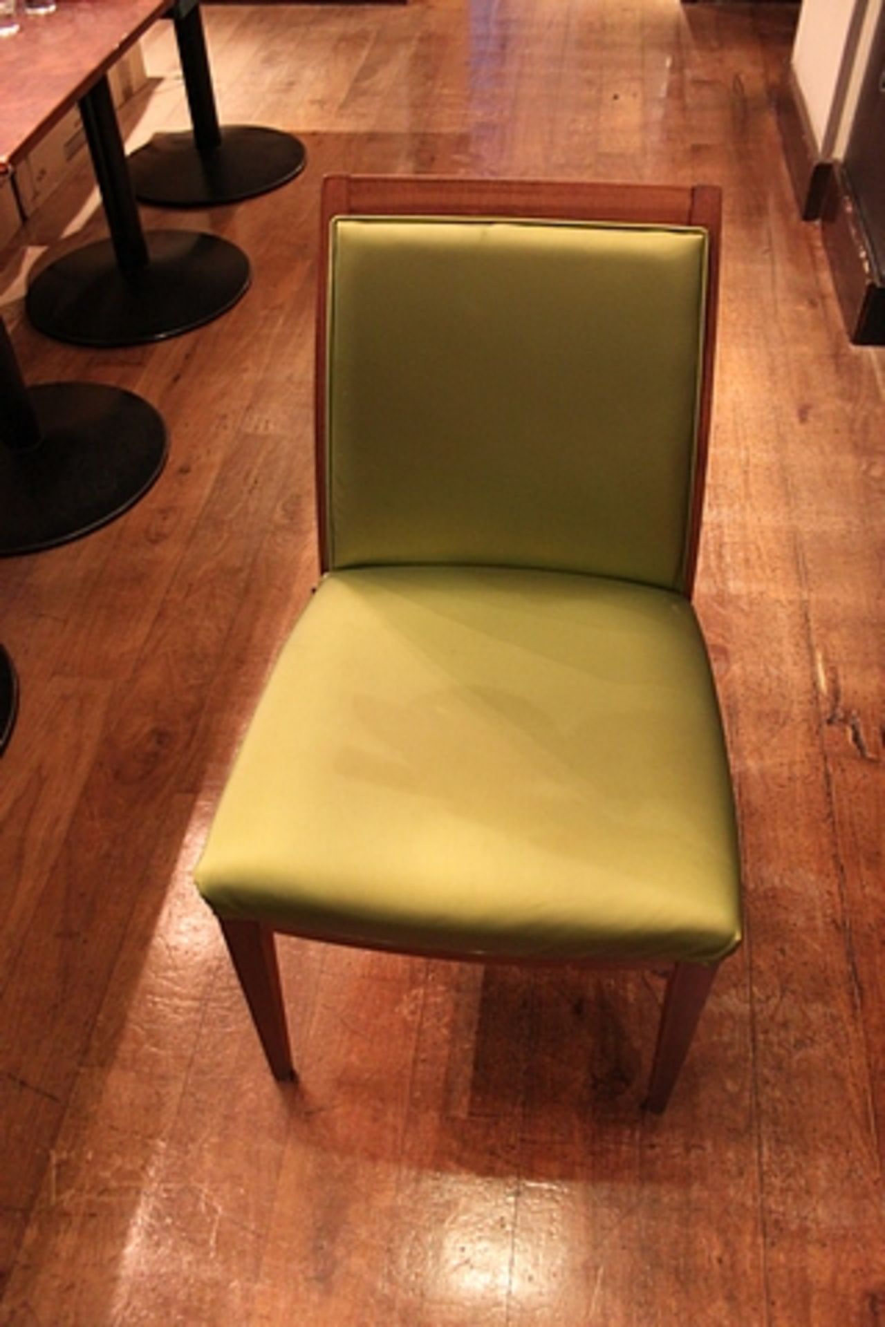 19 x Billiani dining chair oak frame with green PU silk upholstery 440mm x 850mm