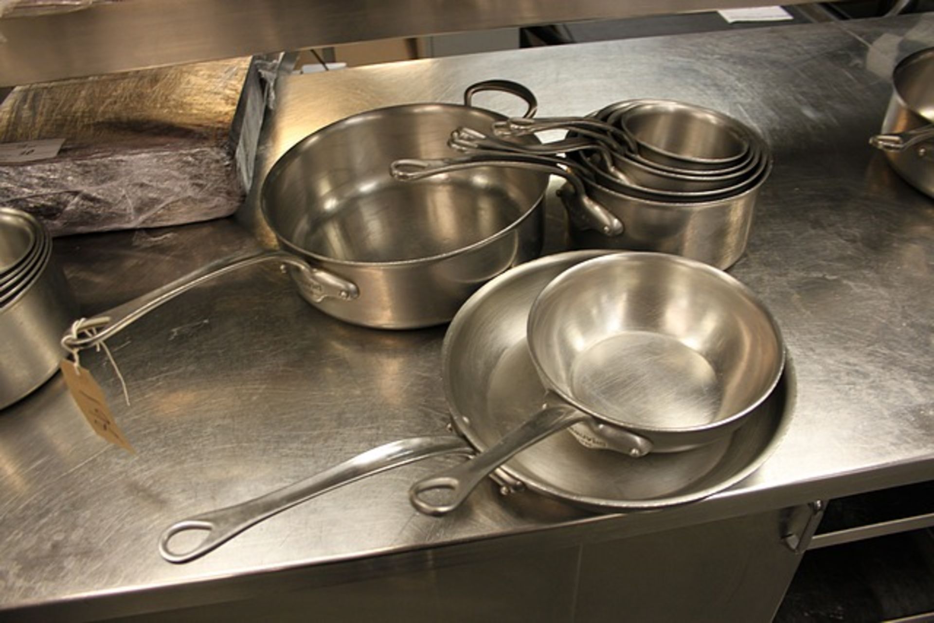 A set of 8 x various Mauviel stainless steel pans