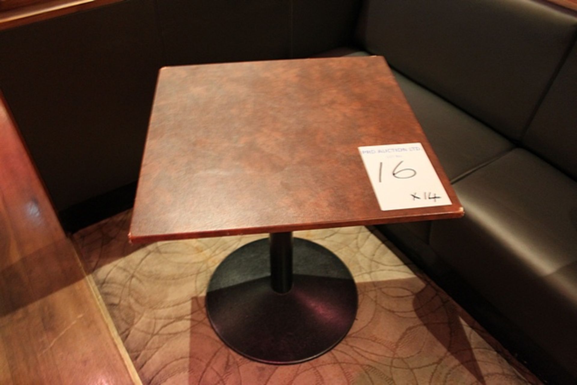 14 x Dining Table PU brown leather top with cast black round base 690mm x 690mm x 740mm - Image 2 of 2