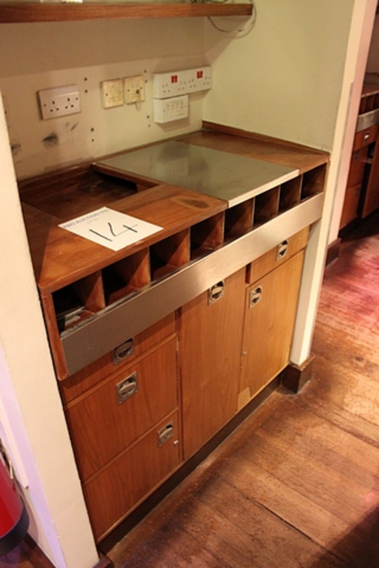 Dumb waiter station 8 pigeon hole 5 drawer and single door cupboard 1200mm x 600mm x 1150mm