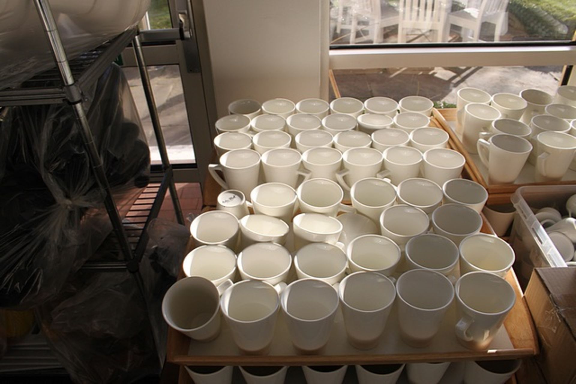 A large quantity of white tableware comprising of cups, saucers, plates, milk jugs, cruet sets, - Image 7 of 7
