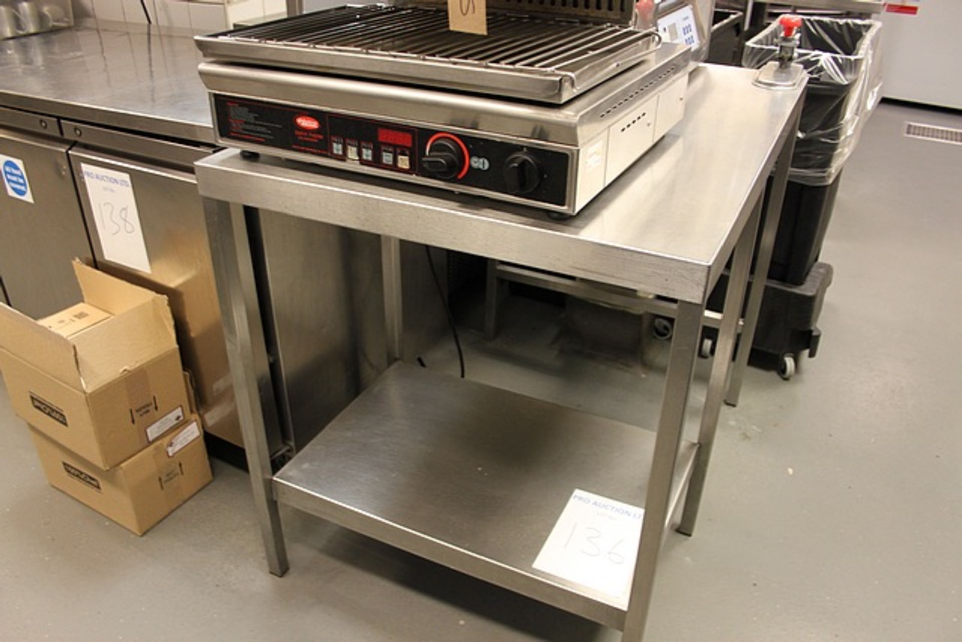 Stainless steel preparation table with can opener and shelf 1100m x 760mm