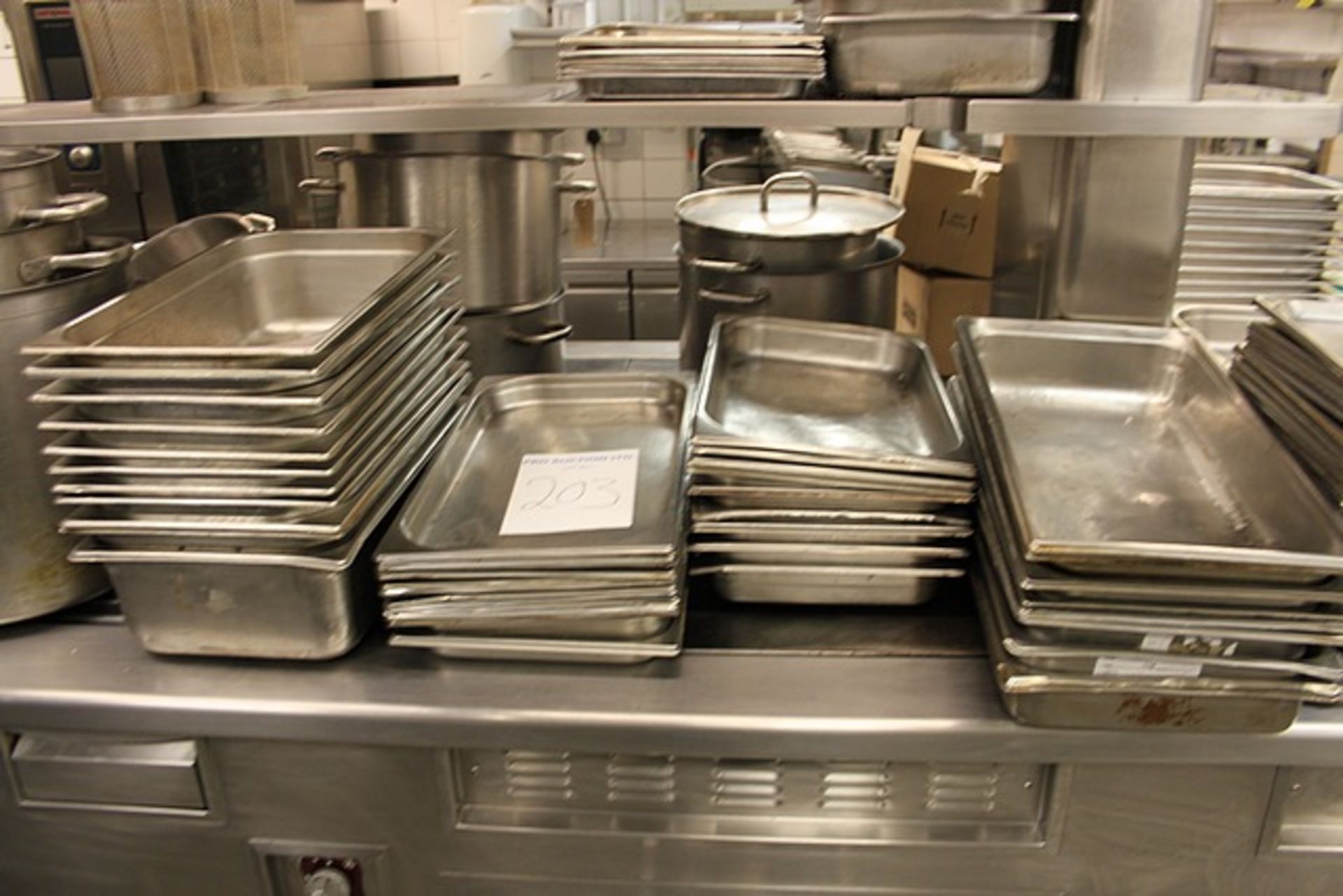 Approximately 60 x various stainless steel gastronorm pans as lotted