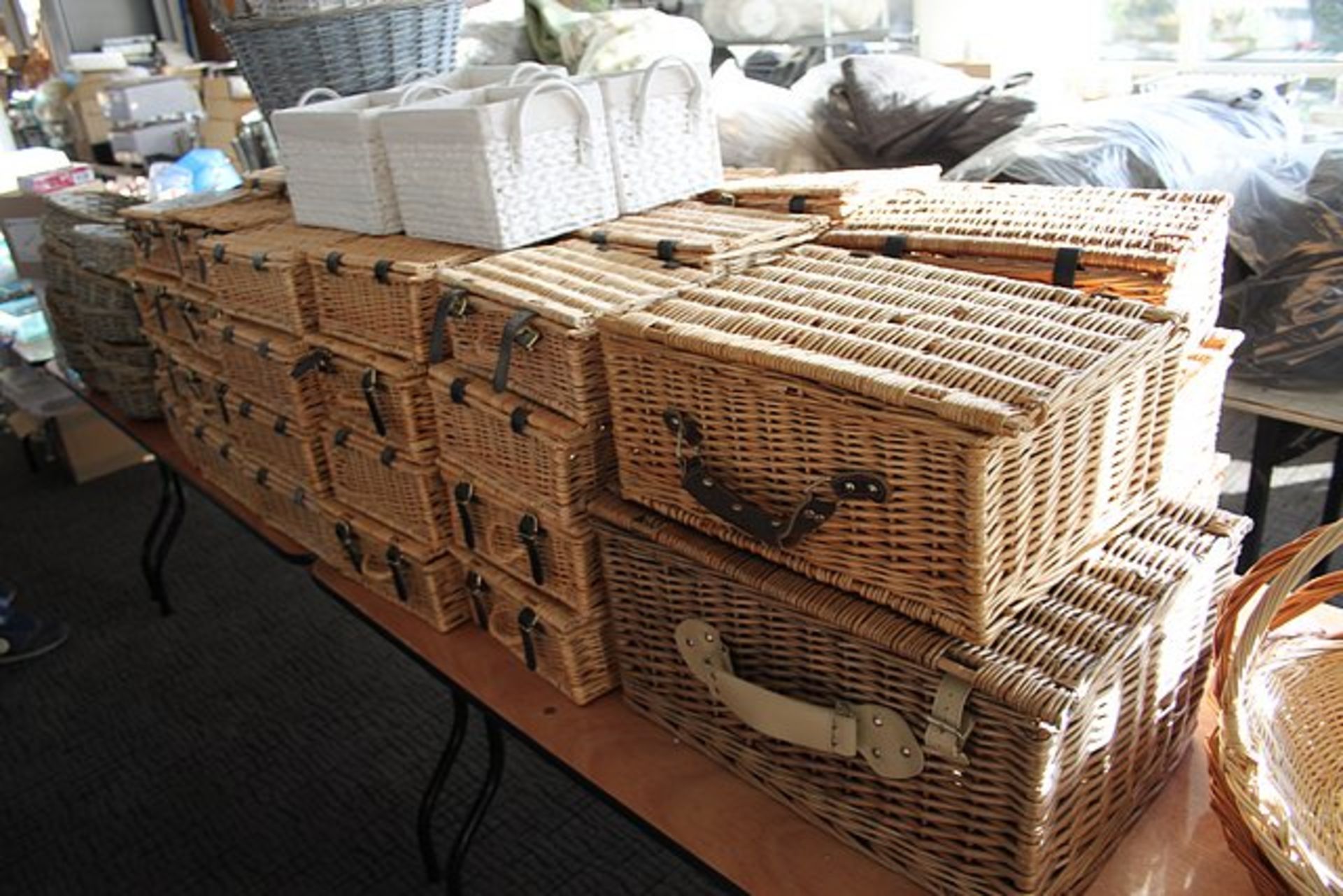 Approximately 60 x wicker picnic baskets and wicker bread baskets