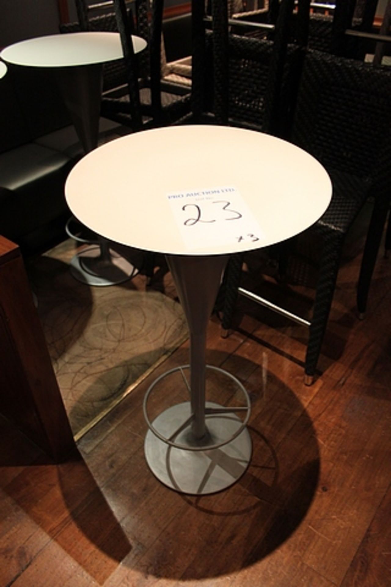 3 x pedrali poseur table natural metal construction laminated top 590mm diameter x 1100mm