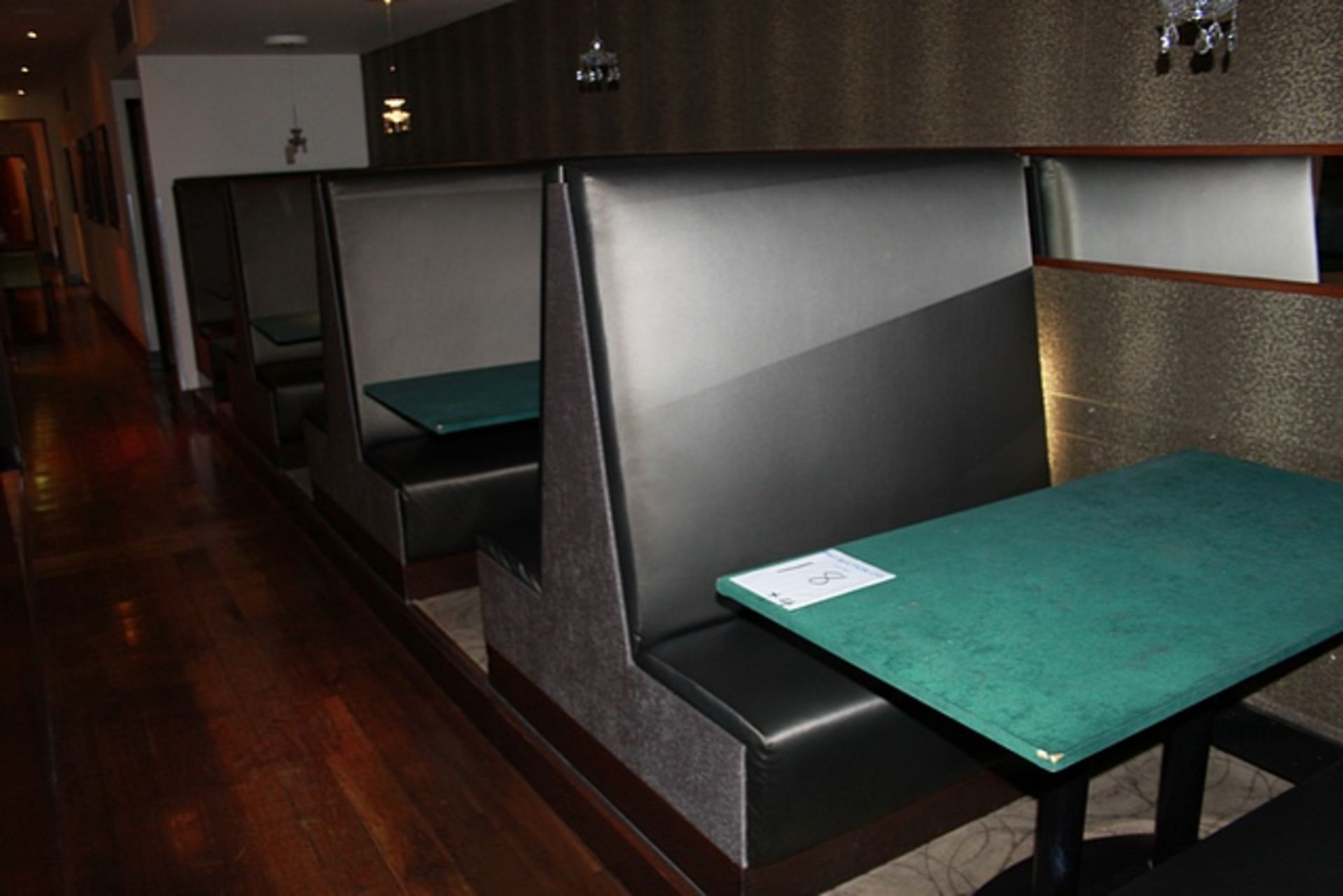 Banquette seating comprising four booths seating 16 persons upholstered in grey linen and PU silk - Image 2 of 3