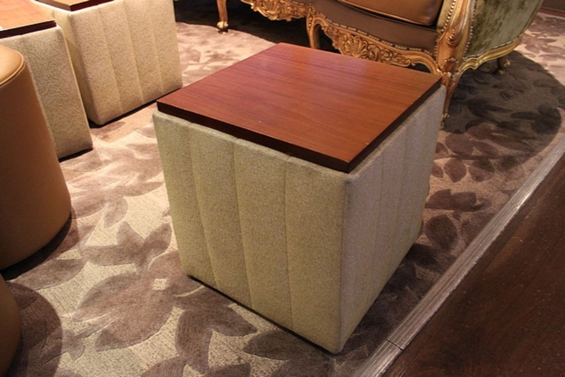 3 x Upholstered low wooden top table 400mm x 400mm x 400mm - Image 2 of 2