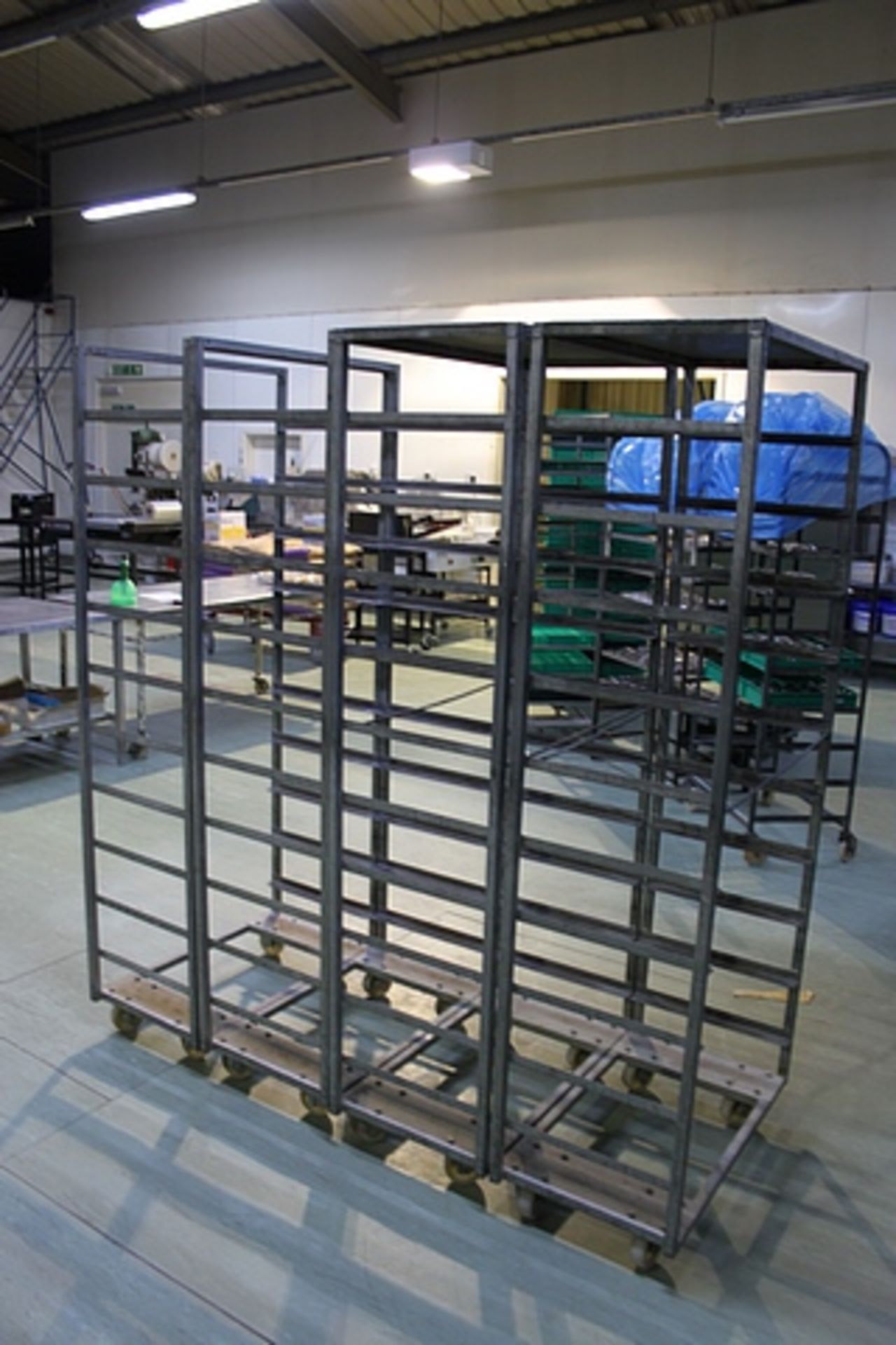 5 x galvanised various bakery racks takes 30 x 18 trays