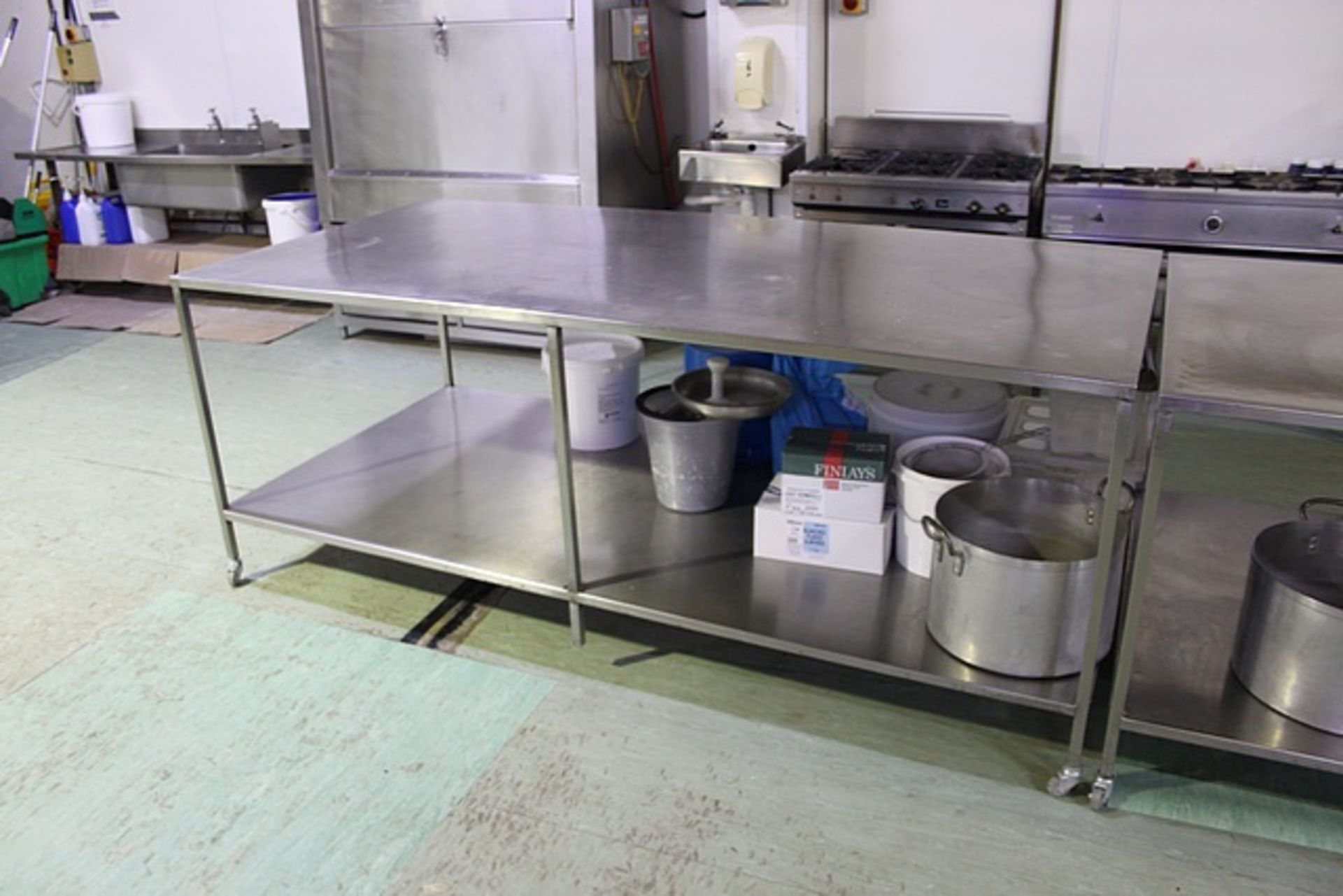 Stainless steel mobile preparation table with undershelf 2360mm x 1150mm