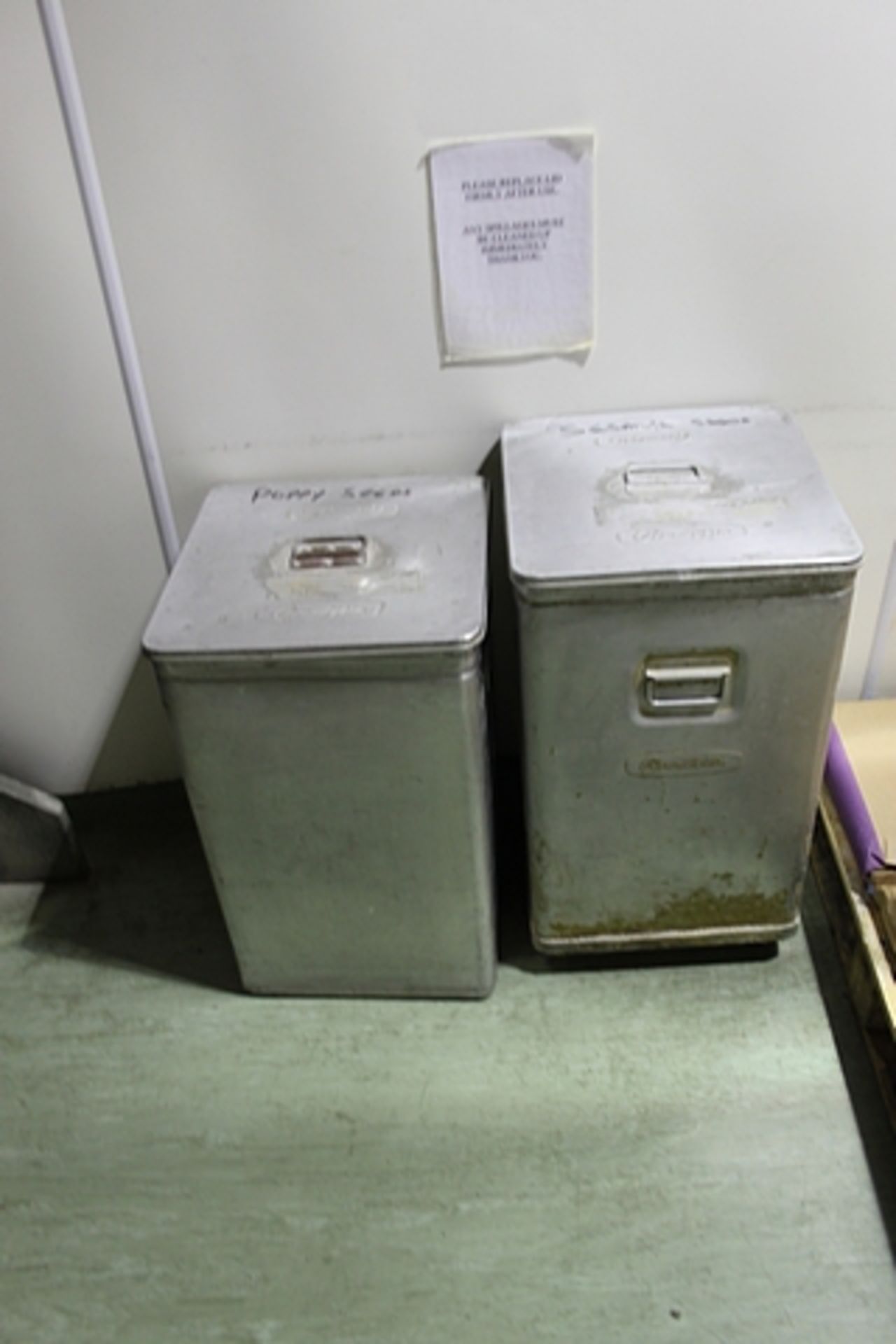 2 x Aluminium Grundy ingredient bin 420mm 420mm x 750mm