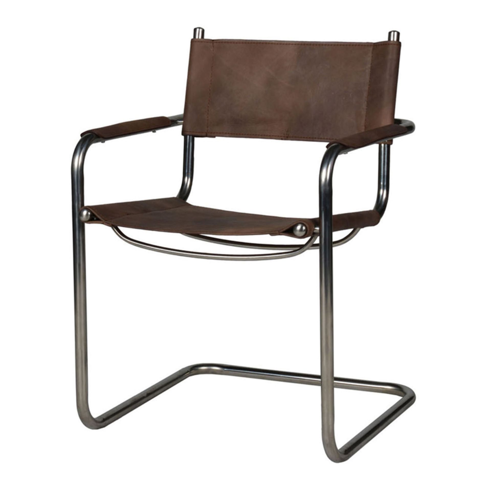 Hurlington Dining Chair Destroyed Raw Leather & Shiny Steel 60 x 58 x 82cm The Iconic Club Chair